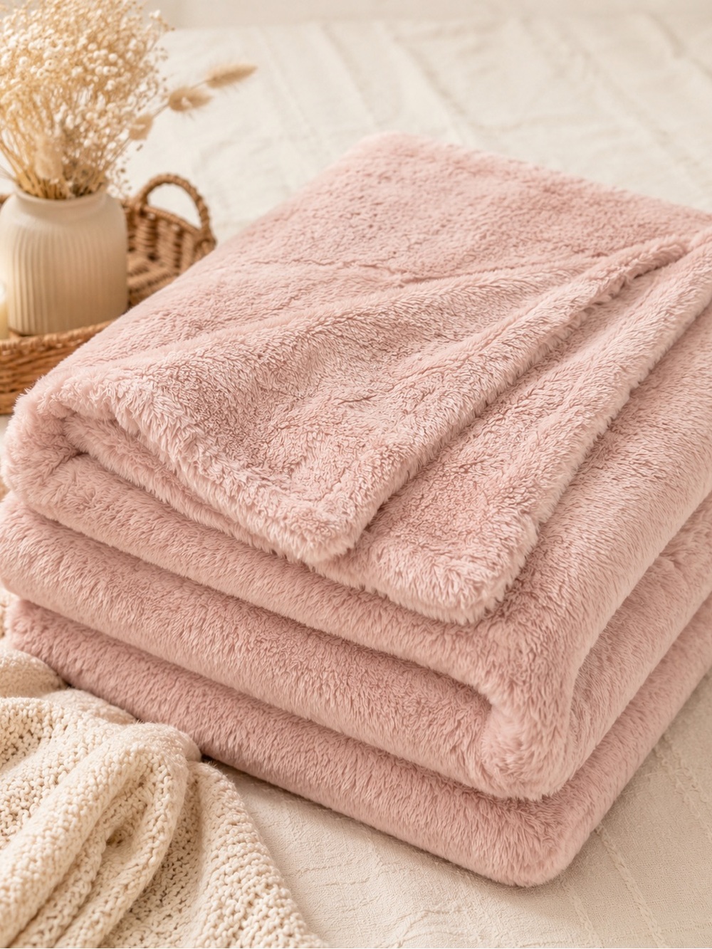 Luxurious Plush Throw Blanket in Dusty Rose